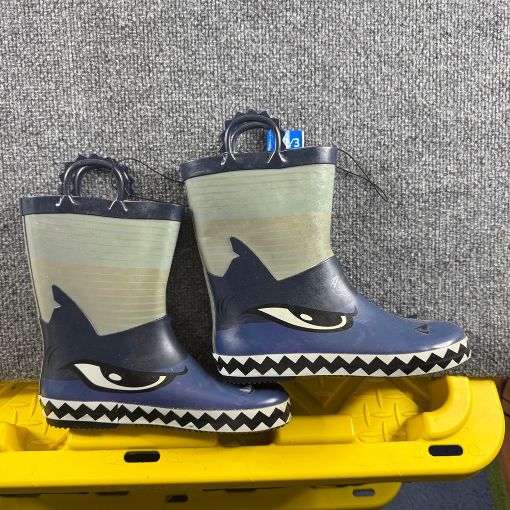 Members Mark Kids Shark Rain Boots Blue Waterproof Pull On Size 2/3 NEW